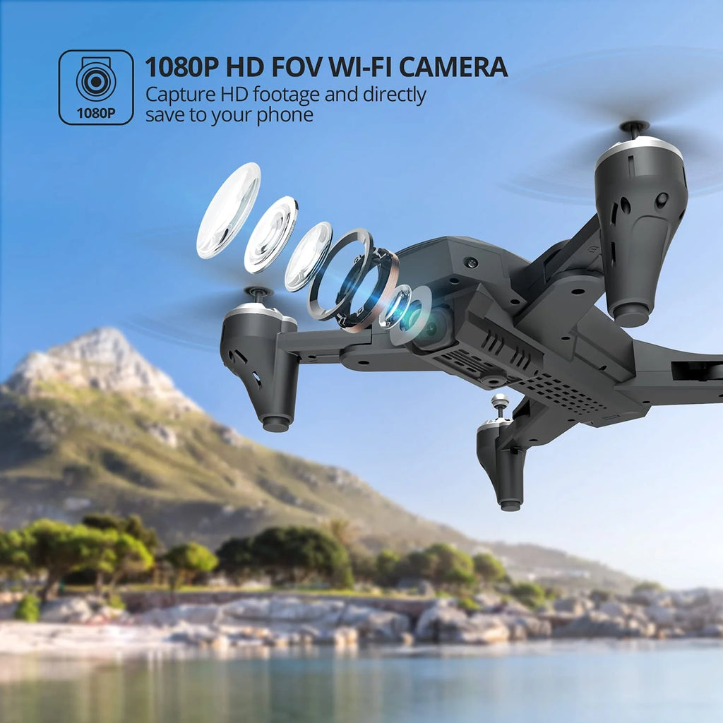 D10 Drone with 1080P Camera, Gravity Control, Altitude Hold, Carrying Case, 2 Batteries, Gray