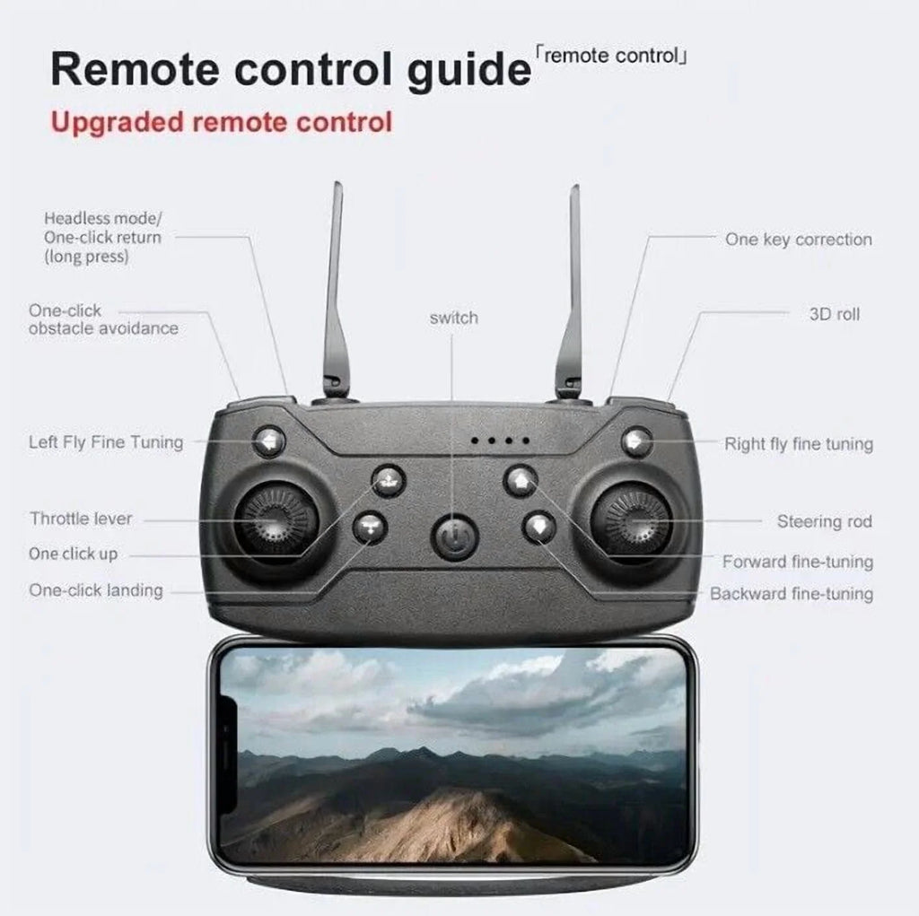 E99 Foldable RC Quadcopter Drone with Camera, Remote Control, 2 Batteries – Easy to Use UAV for Beginners, Perfect Gift for Kids & Men | Indoor & Outdoor