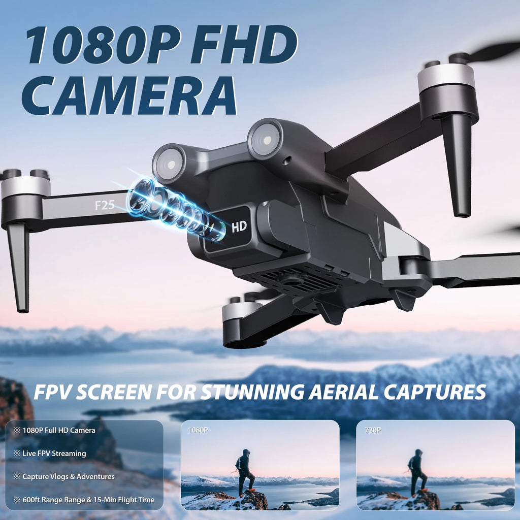 F25 GPS Drone with Camera, Foldable RC Drone with 1080P 4.3 Inch FPV Screen, 16-Min Flight, Black