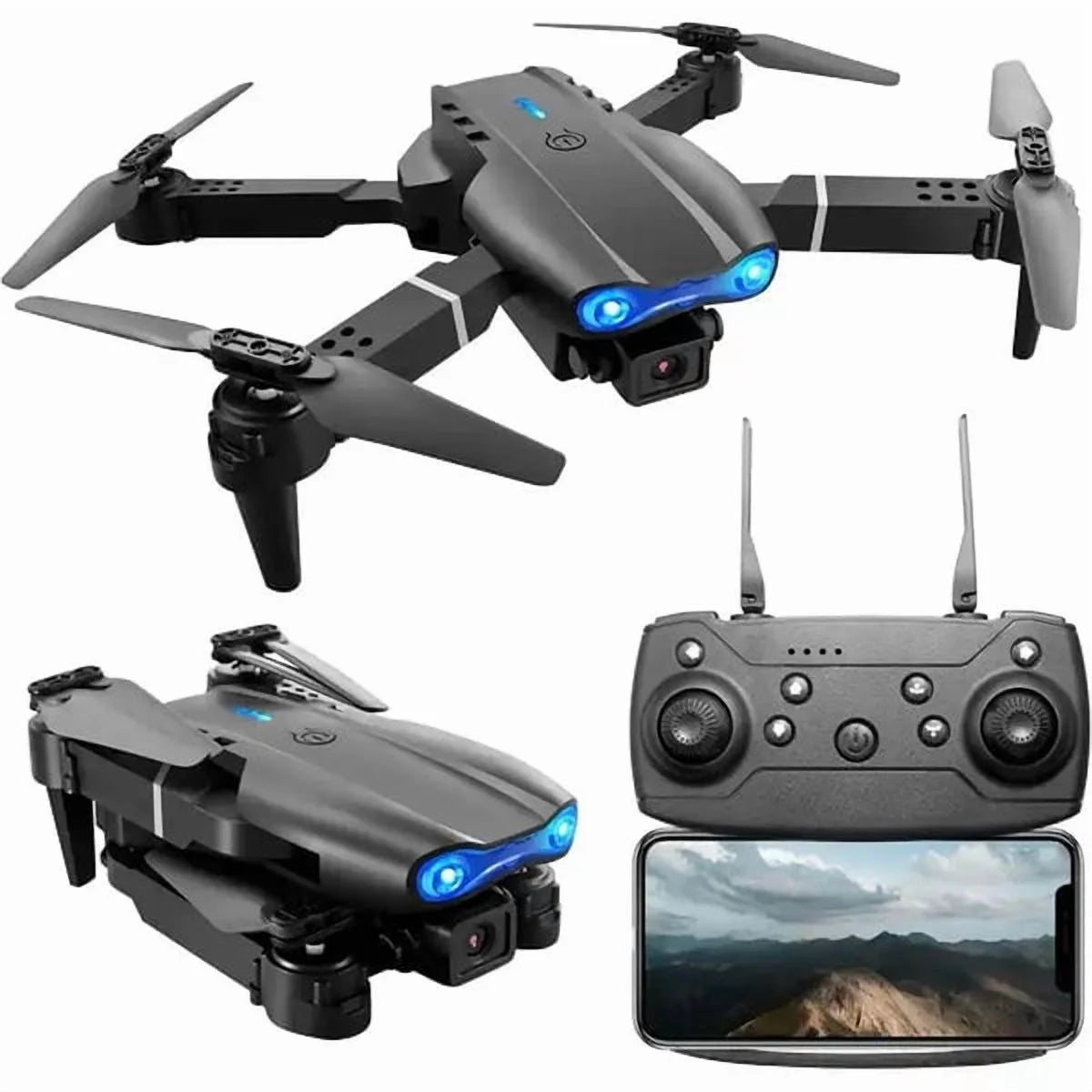 E99 Foldable RC Quadcopter Drone with Camera, Remote Control, 2 Batteries – Easy to Use UAV for Beginners, Perfect Gift for Kids & Men | Indoor & Outdoor