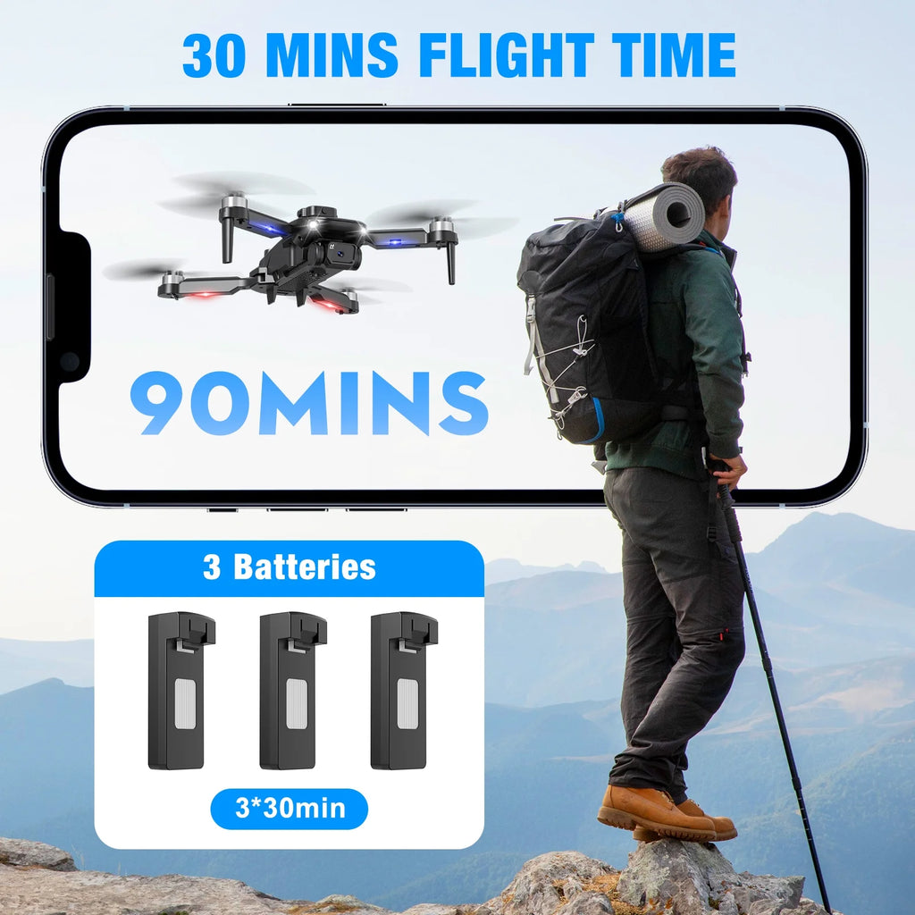 Drones with Camera for Adults 6K, 1080P FPV RC Quadcopter for Kids Beginners with 3 Batteries, Foldable, Brushless Motor, 3D Flips,One Key Take Off/Land, Black