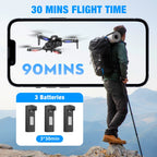 Drones with Camera for Adults 6K, 1080P FPV RC Quadcopter for Kids Beginners with 3 Batteries, Foldable, Brushless Motor, 3D Flips,One Key Take Off/Land, Black
