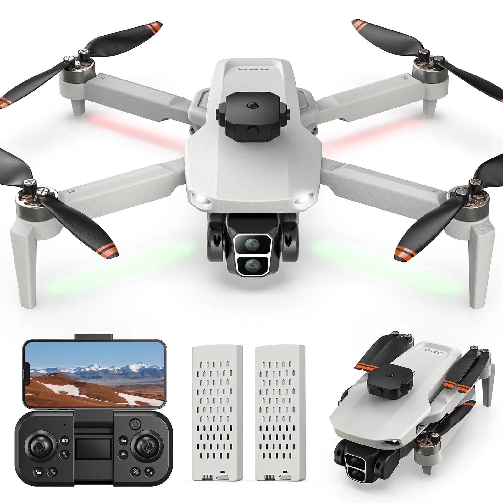 L106 GPS Foldable Drone with 4K UHD Camera for Adults Beginners, Brushless Motor, Outdoor Fun, 2 Batteries, White