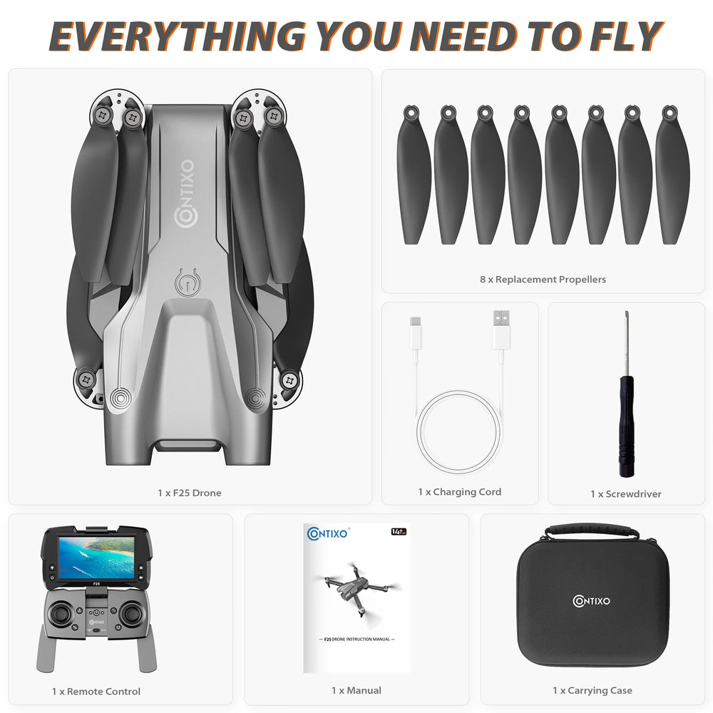 F25 GPS Drone with Camera, Foldable RC Drone with 1080P 4.3 Inch FPV Screen, 16-Min Flight, Black