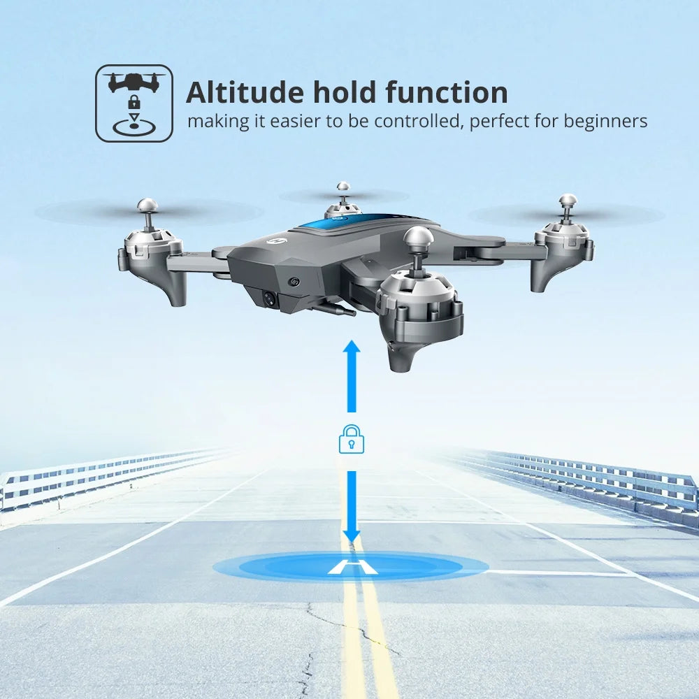 D10 Drone with 1080P Camera, Gravity Control, Altitude Hold, Carrying Case, 2 Batteries, Gray