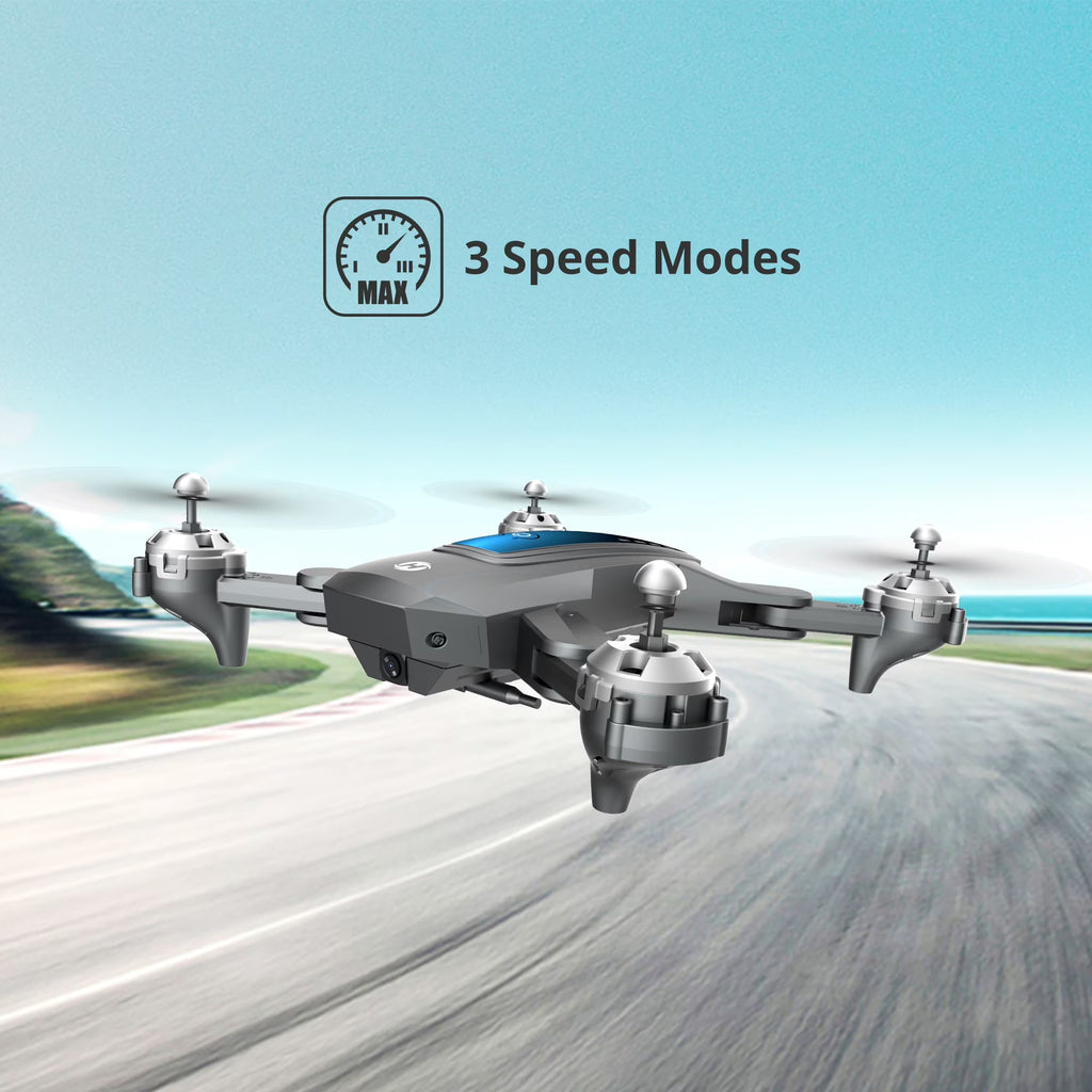 D10 Drone with 1080P Camera, Gravity Control, Altitude Hold, Carrying Case, 2 Batteries, Gray