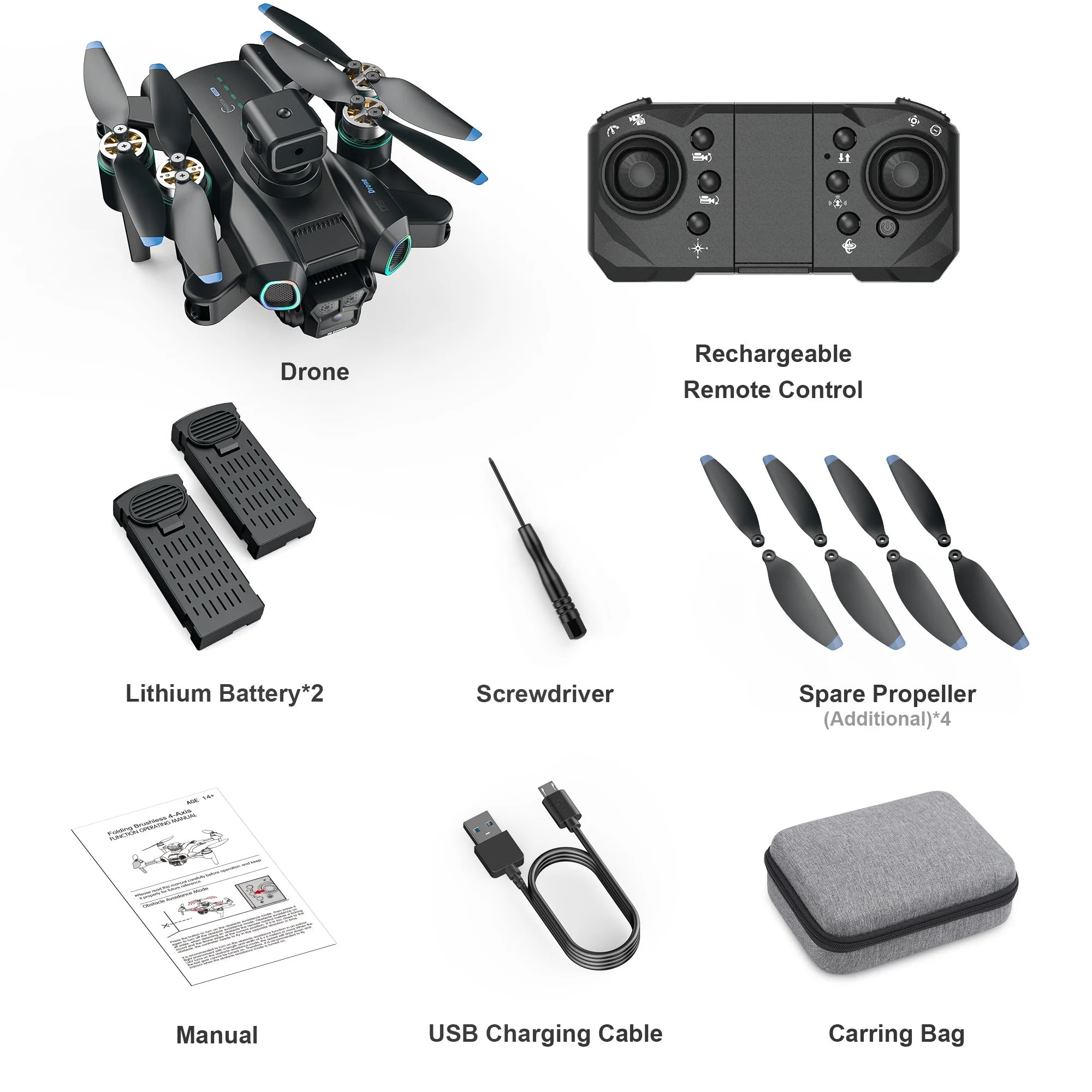 Mini Drone for Kids 8-12, CS15 Foldable Drones with HD Camera, Headless Mode, LED Lights, 2 Batteries, Black