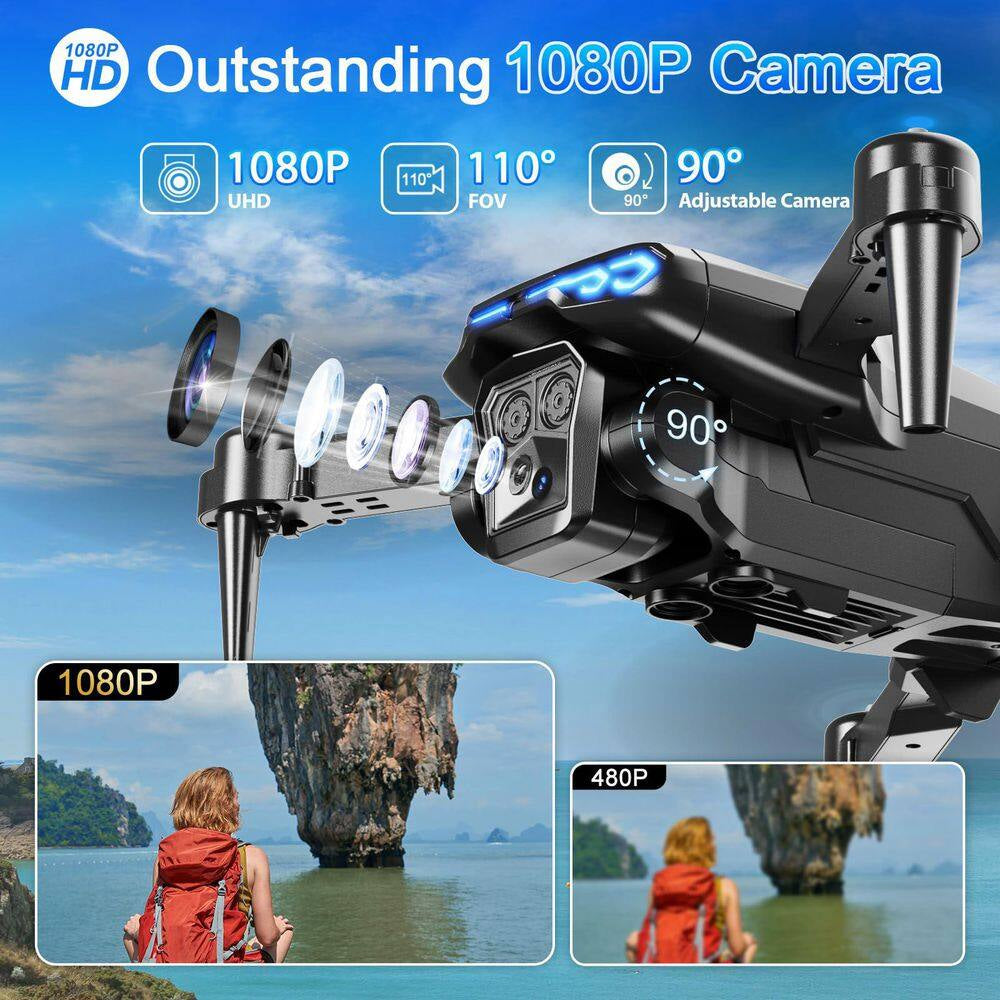 1080P HD Camera FPV Foldable Drone with Altitude Hold 1-Key Take Off/ Landing 3D Flips Headless Mode Speed Adjustment