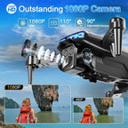 1080P HD Camera FPV Foldable Drone with Altitude Hold 1-Key Take Off/ Landing 3D Flips Headless Mode Speed Adjustment