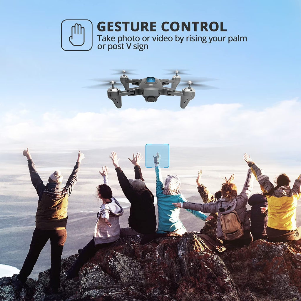 D10 Drone with 1080P Camera, Gravity Control, Altitude Hold, Carrying Case, 2 Batteries, Gray