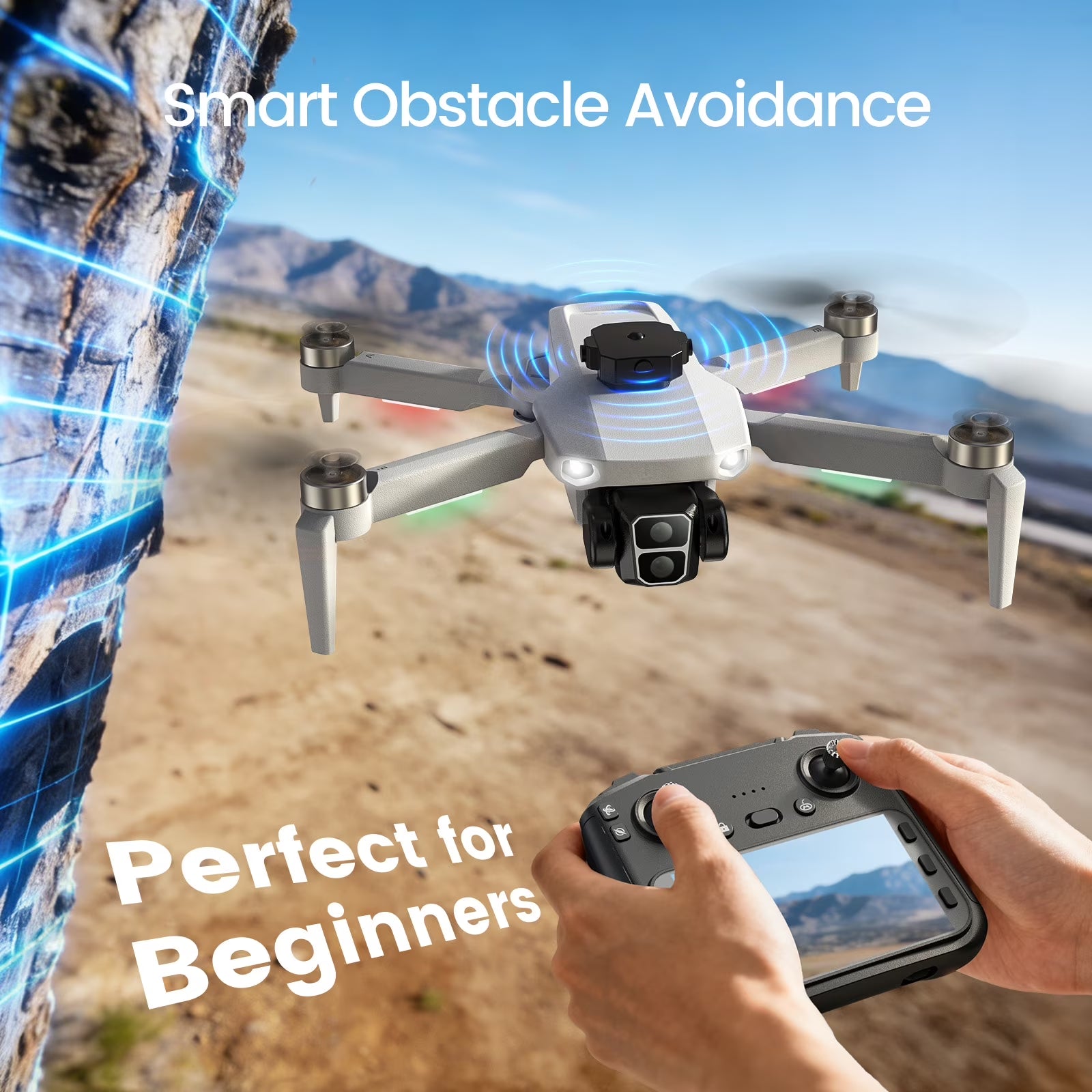 Foldable Drone Built-In LCD Screen on Remote,  L106 GPS Drones with Camera for Adults 4K, Lightweight, under 249G, 2 Batteries, Gray
