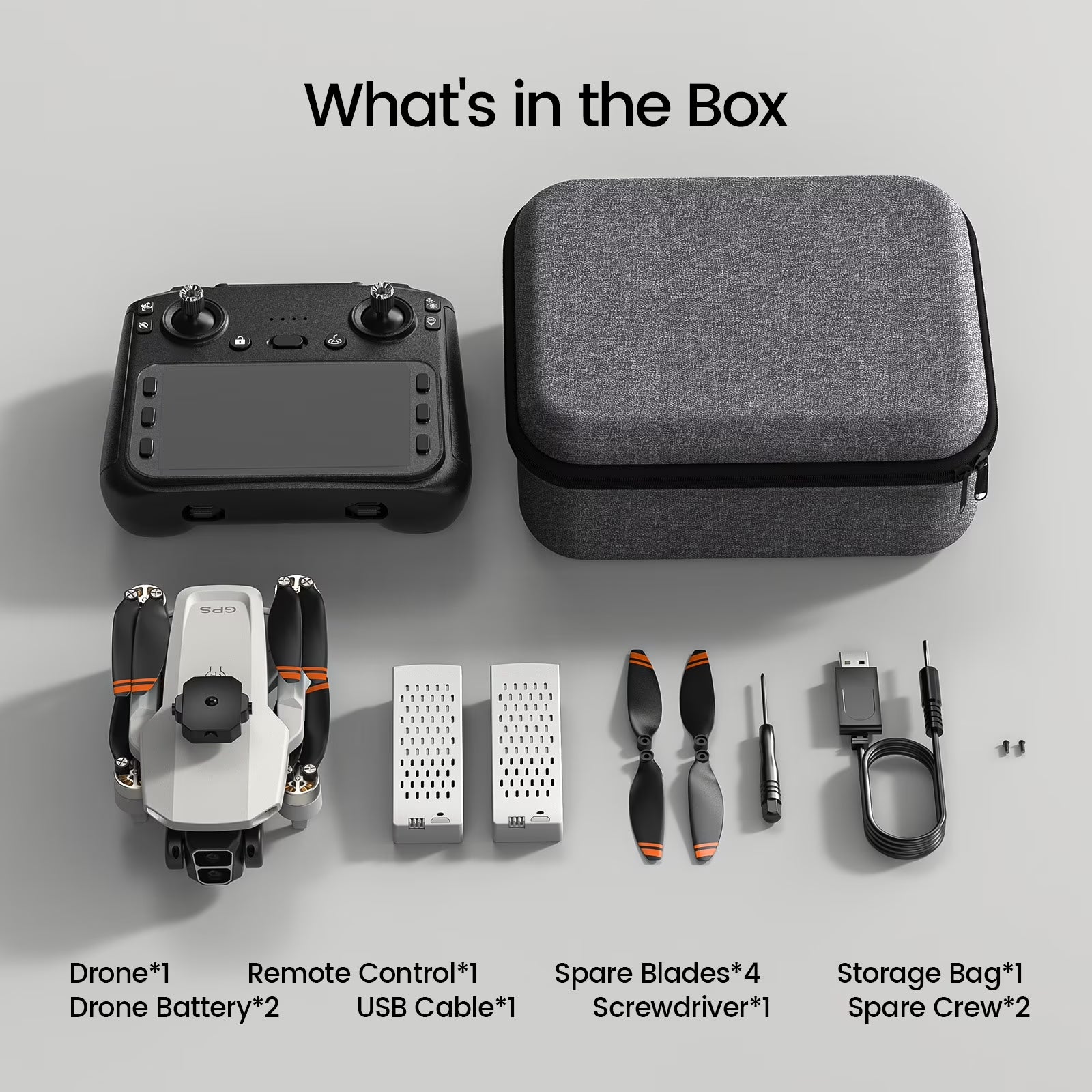 Foldable Drone Built-In LCD Screen on Remote,  L106 GPS Drones with Camera for Adults 4K, Lightweight, under 249G, 2 Batteries, Gray