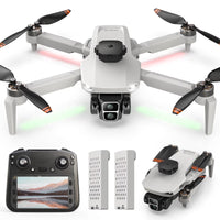 Foldable Drone Built-In LCD Screen on Remote,  L106 GPS Drones with Camera for Adults 4K, Lightweight, under 249G, 2 Batteries, Gray