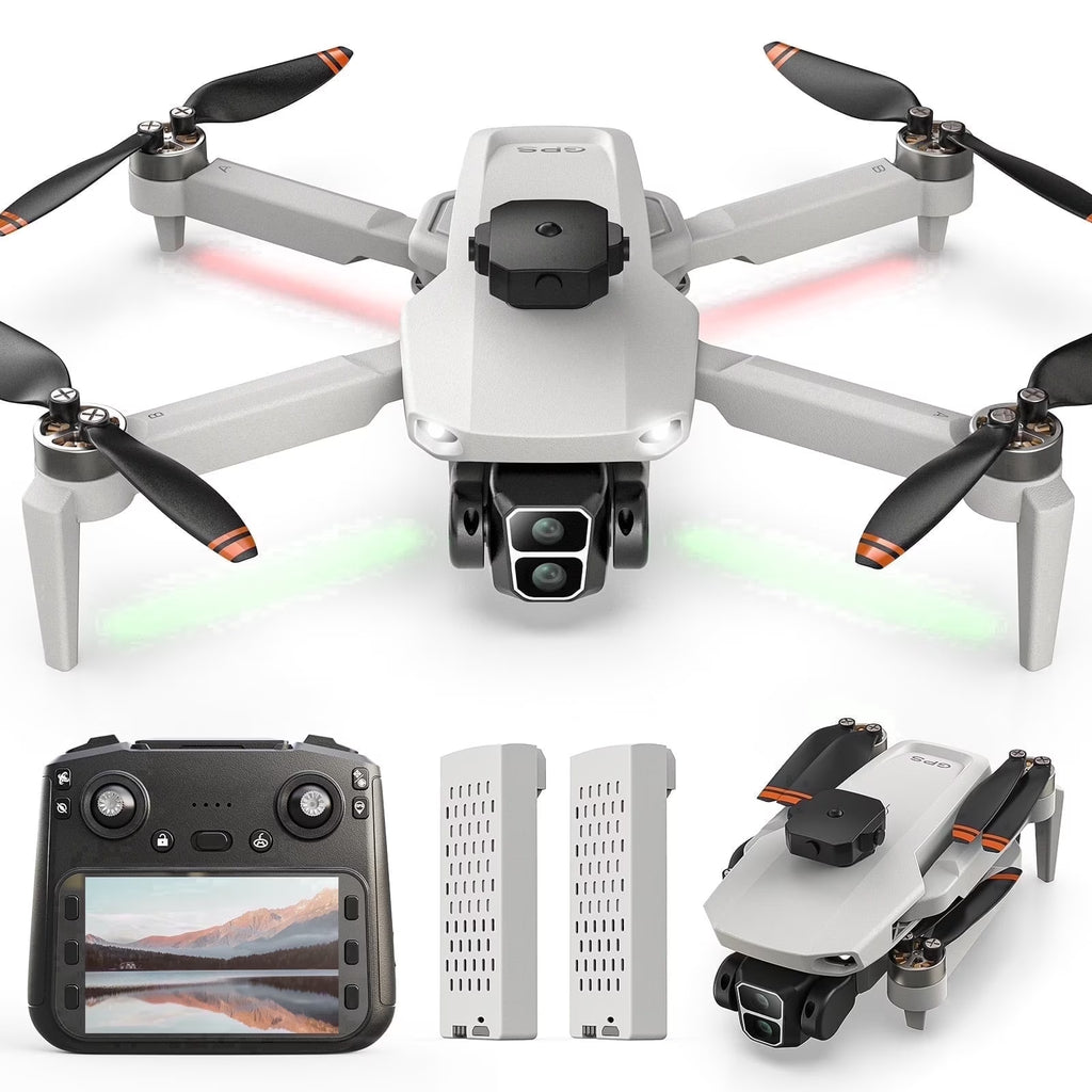 Foldable Drone Built-In LCD Screen on Remote,  L106 GPS Drones with Camera for Adults 4K, Lightweight, under 249G, 2 Batteries, Gray