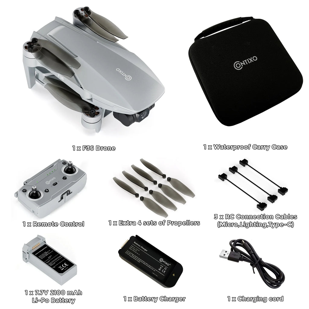 F36 GPS Mini Drone with 4K UHD Camera, 3-Axis Gimbal, RC Quadcopter, and Brushless Motor, Silver