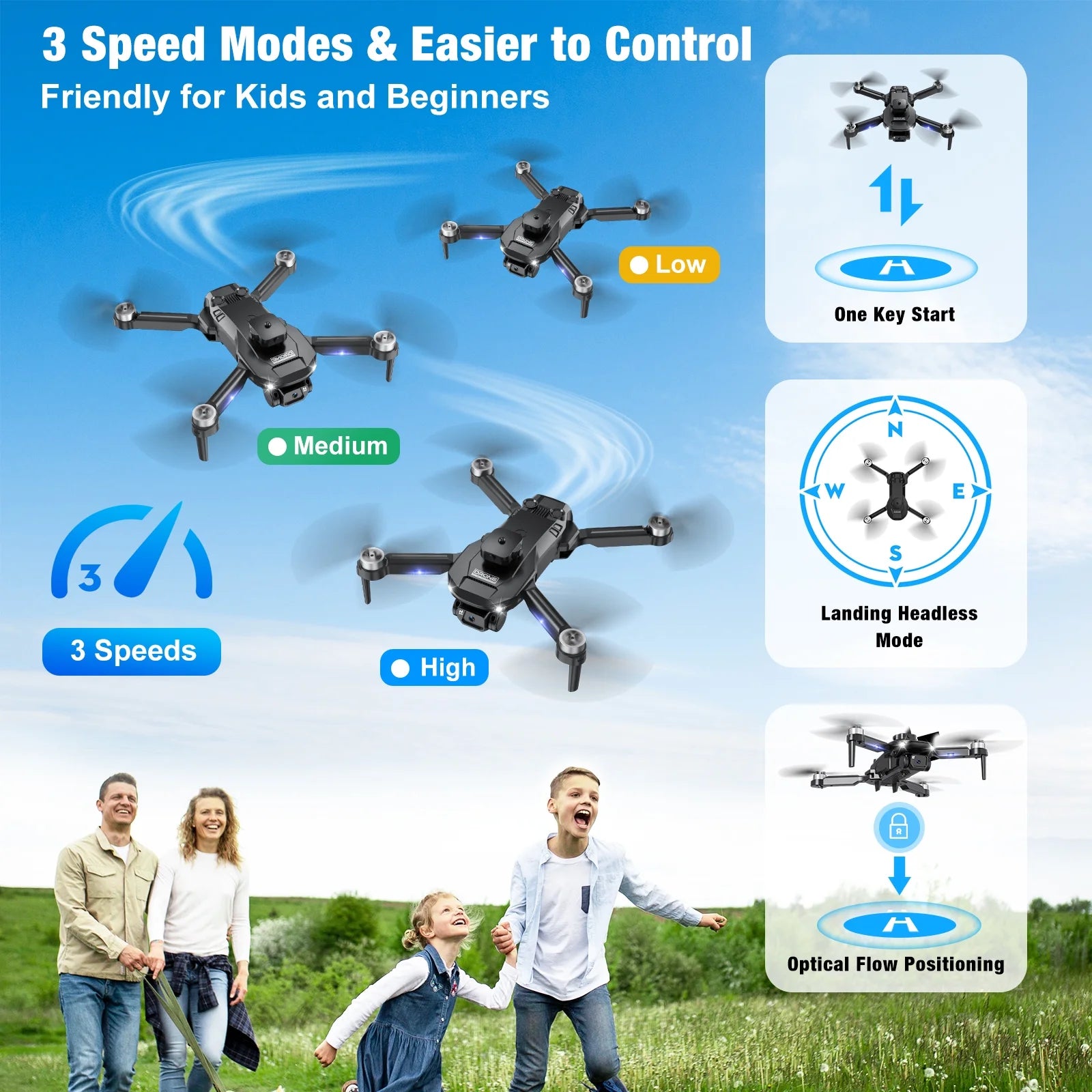 Drones with Camera for Adults 6K, 1080P FPV RC Quadcopter for Kids Beginners with 3 Batteries, Foldable, Brushless Motor, 3D Flips,One Key Take Off/Land, Black