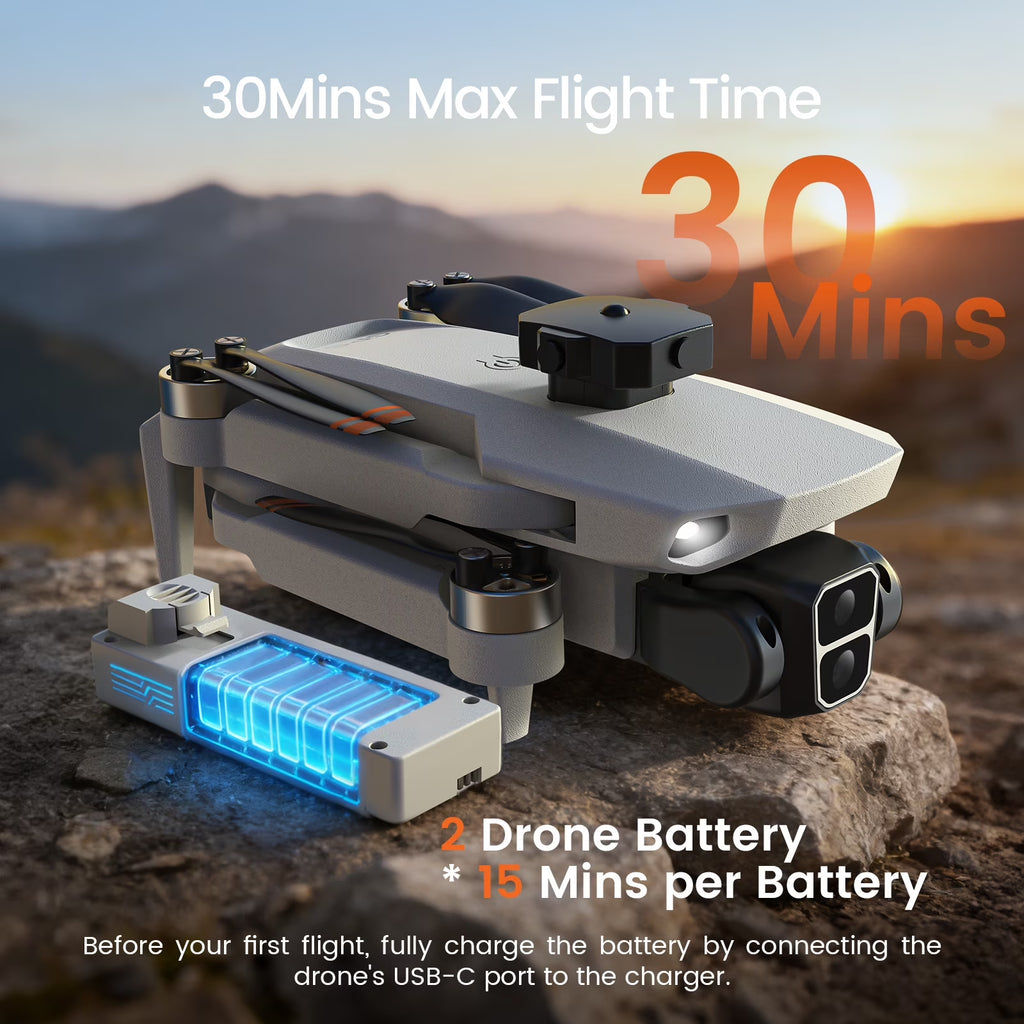 Foldable Drone Built-In LCD Screen on Remote,  L106 GPS Drones with Camera for Adults 4K, Lightweight, under 249G, 2 Batteries, Gray