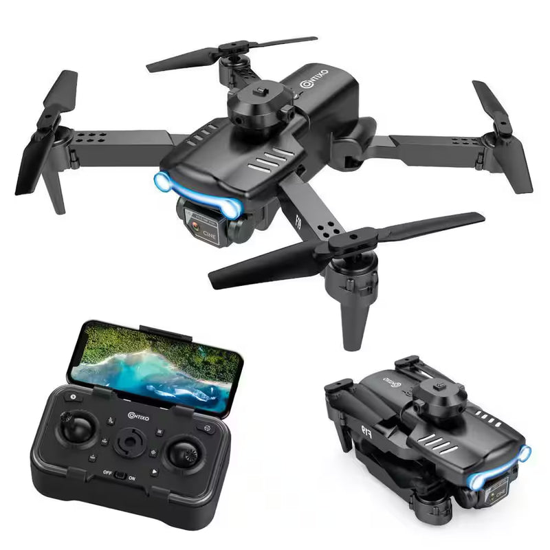 Arvo Foldable Drone with 1080P HD Camera, FPV, Obstacle Avoidance, 2-Batteries, Brushless Motors and LED Lights – Black