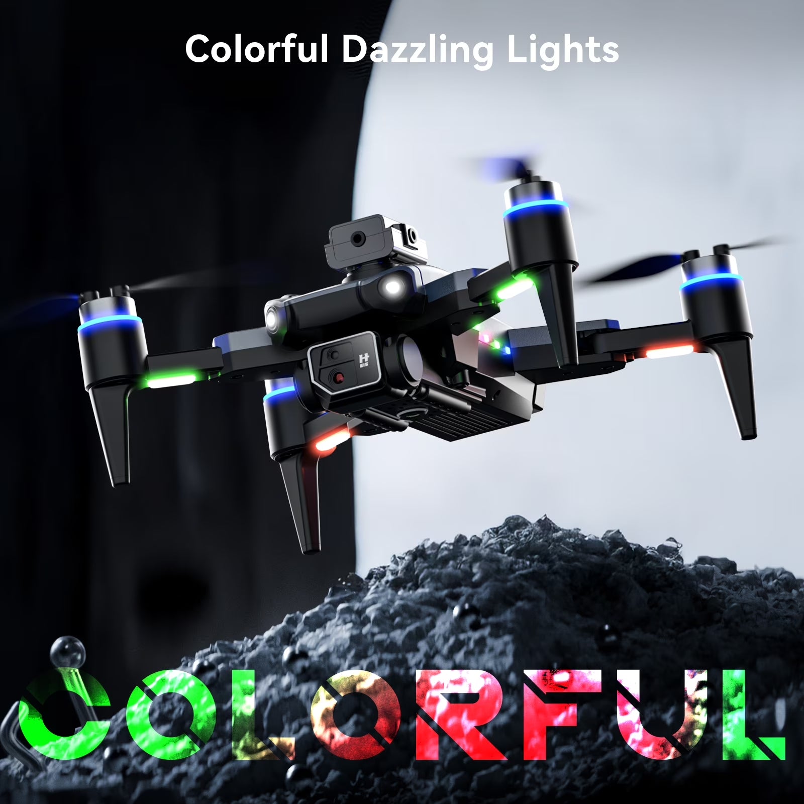 RC Drone with 4K Camera for Adults Kids, Brushless Mini Drone with Headless Mode, RC Quadcopter with Colorful LED Light, 2 Batteries for Beginners